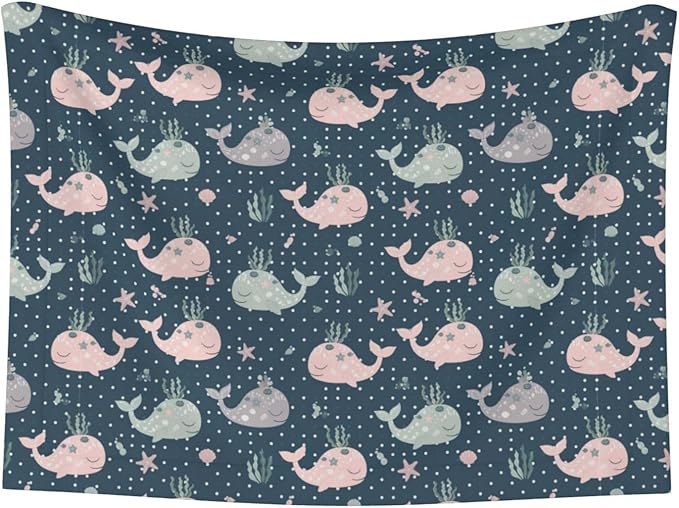 Pet Blanket for Travel and Home, Cute Whales Mandala Blue, Reversible Plush Dot Design with Soft Grip Texture on One Side Perfect for Car Seats Moving Vehicles