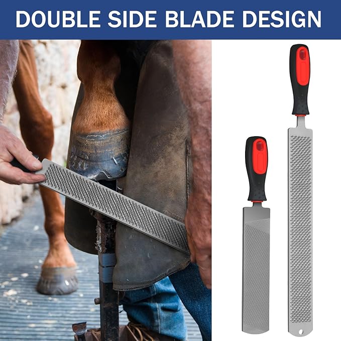 Gisafai 2 Pcs Rasps for Shoeing Horses with Handle Trimming File Carbon Steel Farrier Tools for Repair Horse Hooves Goat Hooves Cow Donkey Pig Animal Repairing Wood Working Supplies(18/12 Inch)