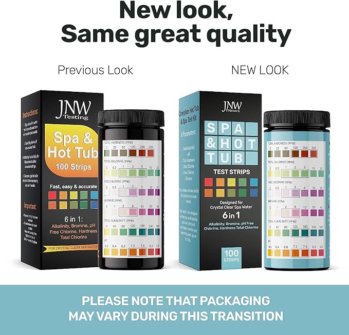 Hot Tub and Pool Test Strips - 6in1 Quick & Accurate Hot Tub, Spa, Pool Test Strips - 100 Water Test Strips, Water Test Kit with E-Book - Test Chlorine, Bromine, pH, Hardness, Alkalinity - JNW Direct