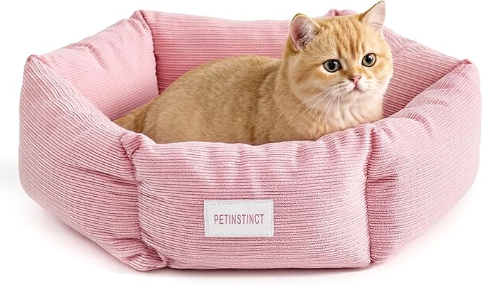 Cat Bed, Washable Orthopedic Cat Beds for Indoor Cats, Soft Donut Calming Pet Bed for Puppy and Kitten with Anti Slip Bottom, Small Dog Bed, 21.7x21.7x5.9 in, Pink