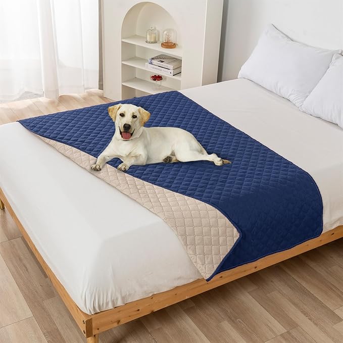 GIBZ Water Resistant Dog Bed Blanket Cover Large Anti Slip Pet Furniture Protector Washable Cat Quilted Mat for Couch, Navy Blue, 210x210cm