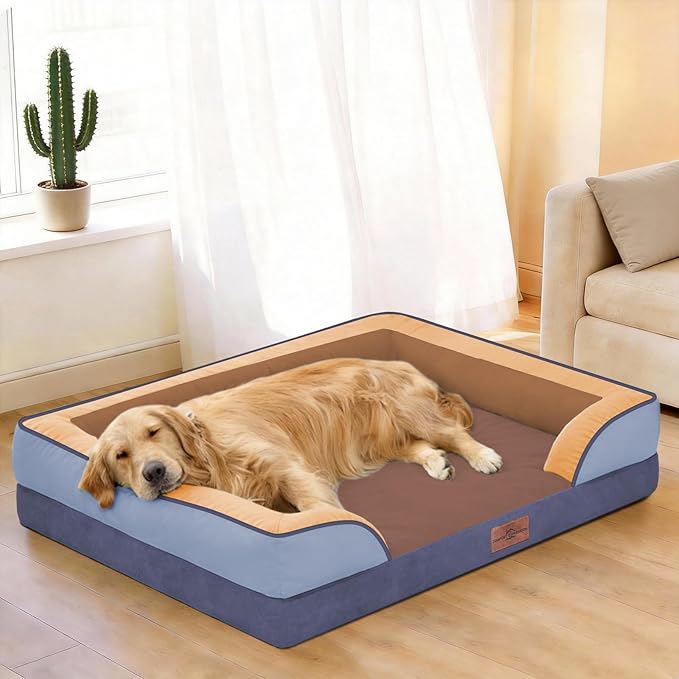 Comfort Expression Orthopedic Dog Bed for Large Dogs 36x27 Inch, Waterproof Egg Crate Foam Large Pet Bed with Removable Bolsters, Dog Couch with Washable Cover & Non-Slip Bottom, Honey Lavender