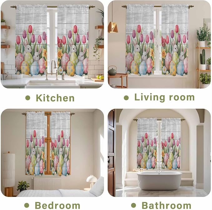 Easter Window Curtains 63 Inch Long 2 Panel Set, Rod Pocket Bedroom Curtains &