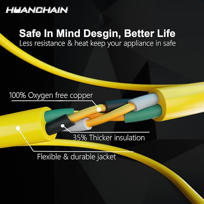 HUANCHAIN 50 ft 12/3 Gauge Heavy Duty Outdoor Extension Cord Waterproof with Lighted, Flexible Cold Weather 3 Prong Electric Cord Outside, 15A 1875W 125V 12AWG SJTW, Yellow, ETL Listed