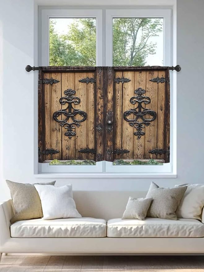 Sheer Curtains 54 Inch Length, Barn Door Semi Sheer Curtains Light Filtering