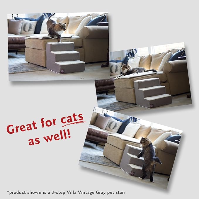 3 Step Black Velvet Suede Pet Stairs By Majestic Pet Products, 4 Step (Heavy-Duty), Stone