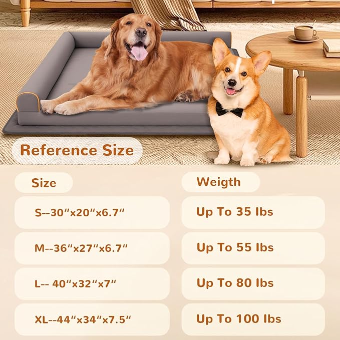 Chew-Proof Dog Bed Medium Size Dog Orthopedic Waterproof Pet Bed Memory Foam with Anti-Slip Mat Washable Dog Couch (Grey)