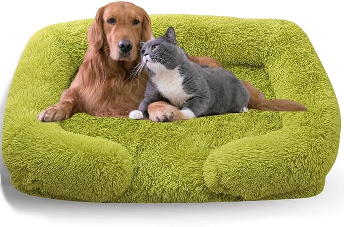 Dog Beds Medium Large Size Dog, Calming Dog Bed with Removable Washable Cover, Waterproof Lining and Nonskid Bottom(Grass Green,M)