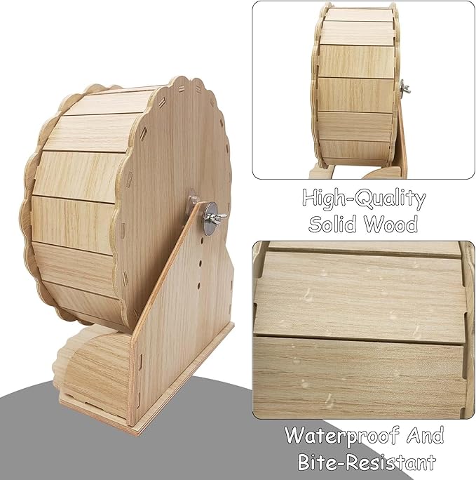 Hamiledyi Hamster Wheels Wooden Silent Running Wheel for Gerbil, Mice, Guinea Pigs Dwarf Syrian Hamster (9.05in)