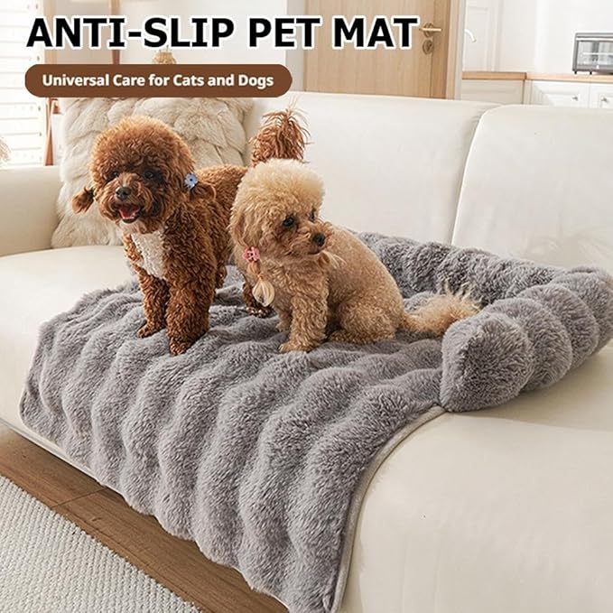 Waterproof Throw Blanket For Dogs & Indoor Cats,Dog Pad Washable Removable Couch Cover,Plush Long Fur Mat with Non Slip Silicone Base,Furniture Protector Gift for New Pet Parents,29.5"x29.5" (White)