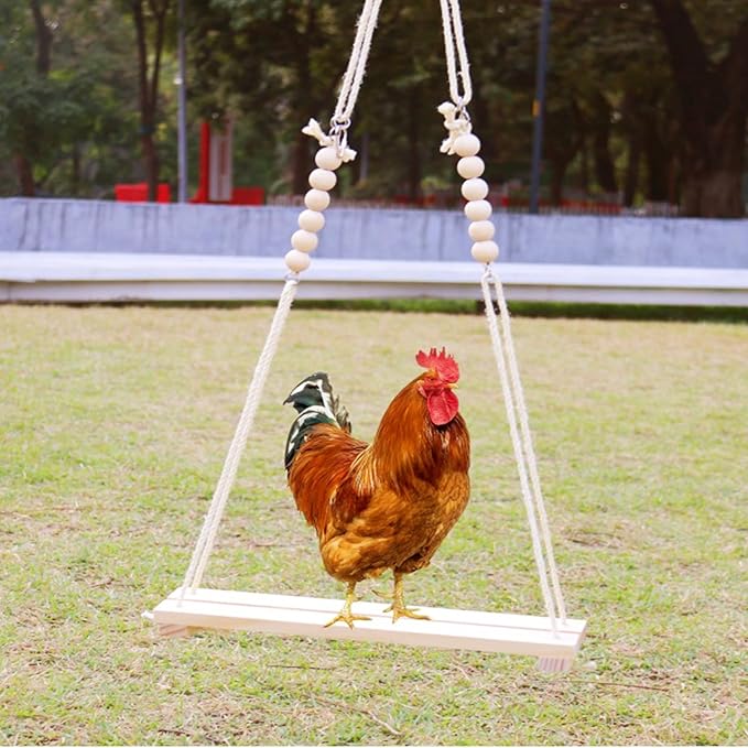 1 Pack Wooden Chicken Swing Toy, Rooster Swing for All Kinds of Birds, a Rooster Chicken, Even a Parrot