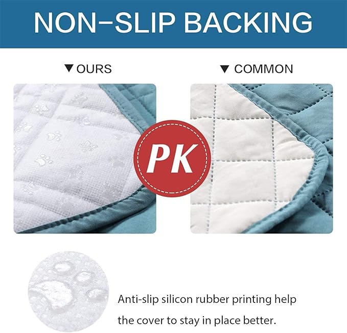 Dog Bed Cover Waterproof Microfiber Quilted Mattress Cover Pet Mat Silicon Non Slip 9 Size Furniture Protectors for Bed Sofa Couch (76 x 127 cm/30 x 50 in,Gray Blue)