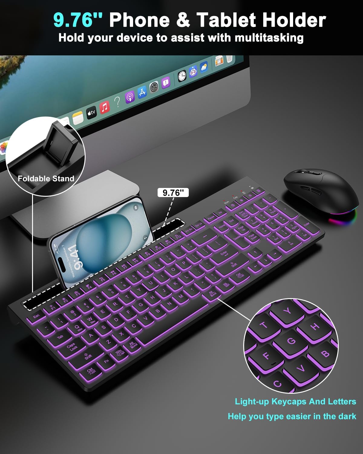 Wireless Keyboard and Mouse Combo, 7 Backlit Effects, Light Up Letters