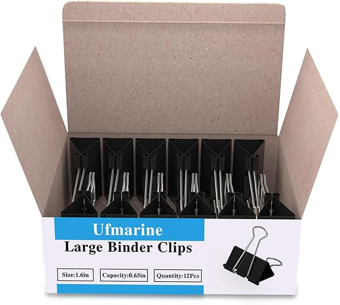 Ufmarine 72 Pcs Large Binder Clips 1.6 inch Length, Big Paper Clips for Office