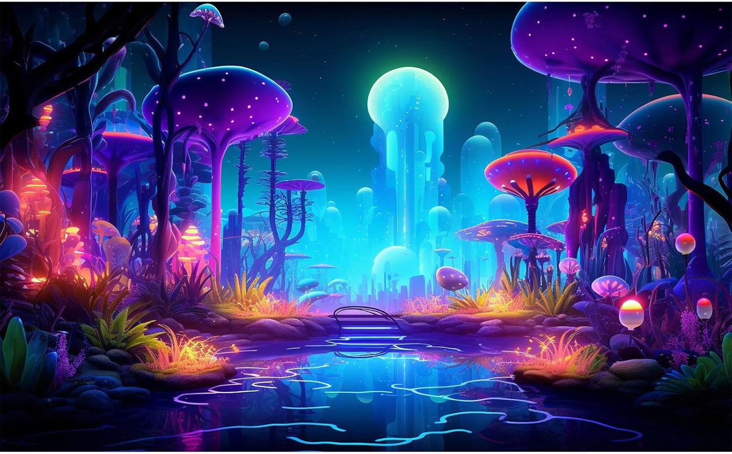 Fantasy Forest Aquarium Background Mysterious Plants Abstract Mushrooms Cartoon Style Forest Terrarium Backdrop Tranquil Stream Fish Tank Background Wallpaper Poster Decor Vinyl 48x20in