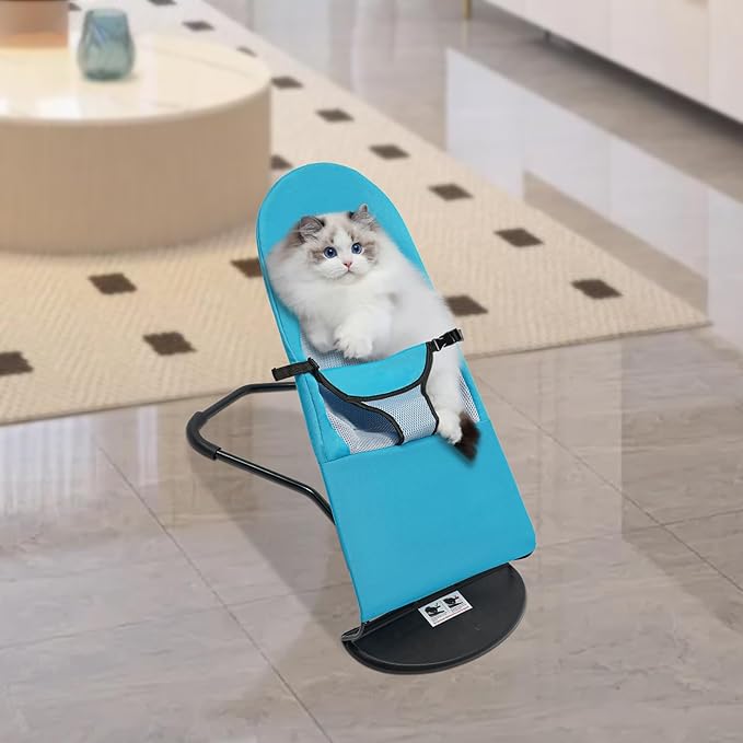 Pet Rocking Chair, Portable Foldable Pet Rocker Bed with 3-Level Adjustable Height, No Assembly Required Breathable Pet Lounger for Small Dogs & Cats Under 33lbs (Blue)