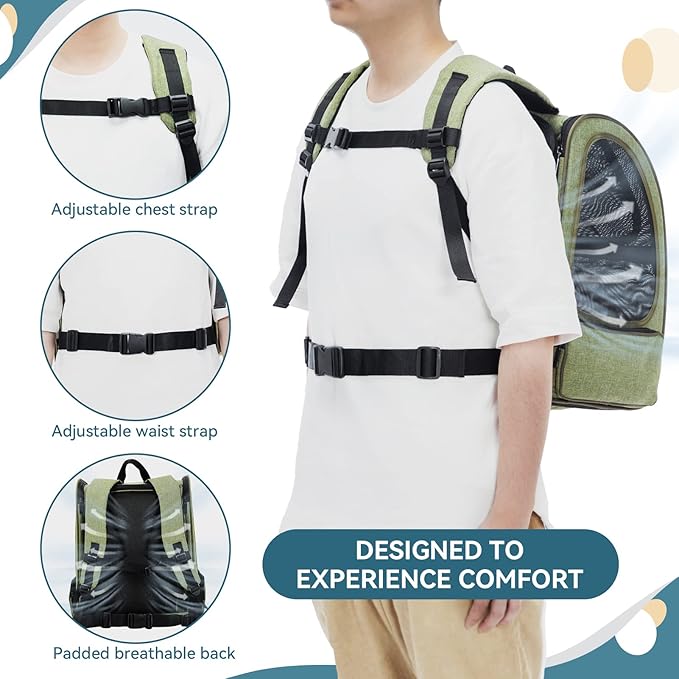 Petsfit Cat Backpack Carrier,Dog Carrier Backpacks Expandable with Great Ventilation Foldable Puppy Backpack Carrier for Travel, Hiking,Green