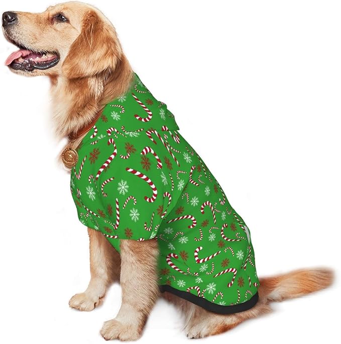 Green Candy Cane Hoodie,Christmas Cosplay Dog Clothes with Pocket and Hat Winter Clothes Sweaters Medium