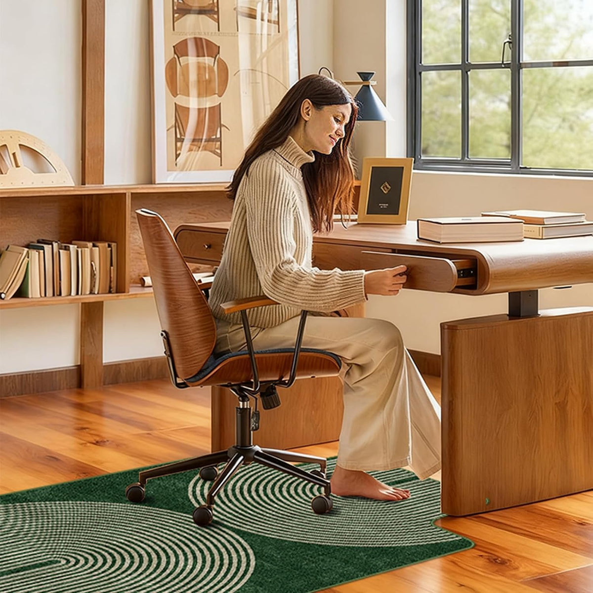 Office Chair Mat for Hardwood Floor & Tile Floor,48"X 60"-Convex Geo Green
