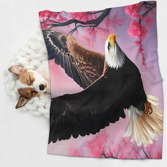 Waterproof Dog Blanket Soft Pet Blanket for Puppy Cat, Fleece Cat Throw Blankets for Furniture Bed Couch Sofa Reversible - Flower Bald Eagle