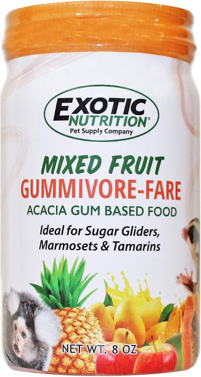 Gummivore-Fare - Mixed Fruit Flavor - Healthy All Natural Native Food Treat Sugar Gliders, Marmosets, Tamarins, and other Gum-Feeding Mammals - 8 oz. Jar - Acacia Gum-Based Supplement