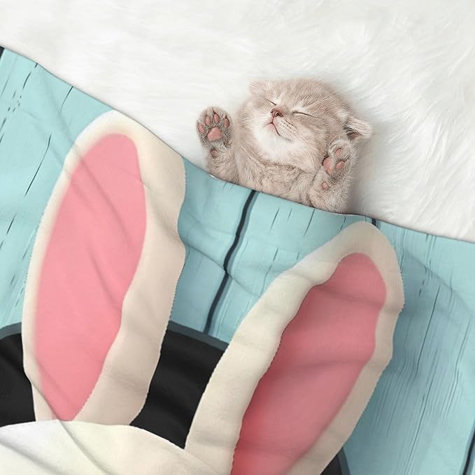 Waterproof Dog Blanket Soft Pet Blanket for Puppy Cat, Fleece Cat Throw Blankets for Furniture Bed Couch Sofa Reversible - White Bunny Bottom and Easter Eggs