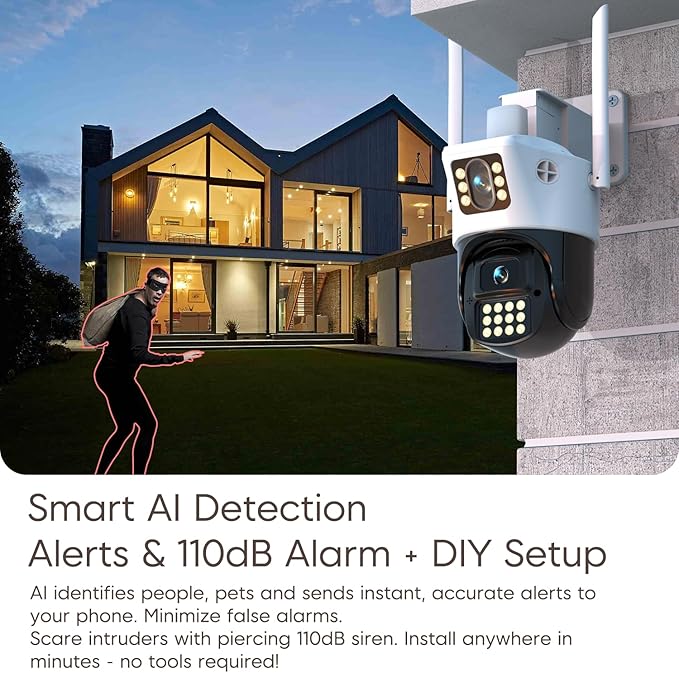 VSTARCAM Dual Lens Outdoor Security Camera, 2K UHD WiFi Camera for Home Security with Auto Tracking & Fixed View, Full Color Night Vision, PIR Motion Detection, 2-Way Audio, IP66, SD/Cloud Storage