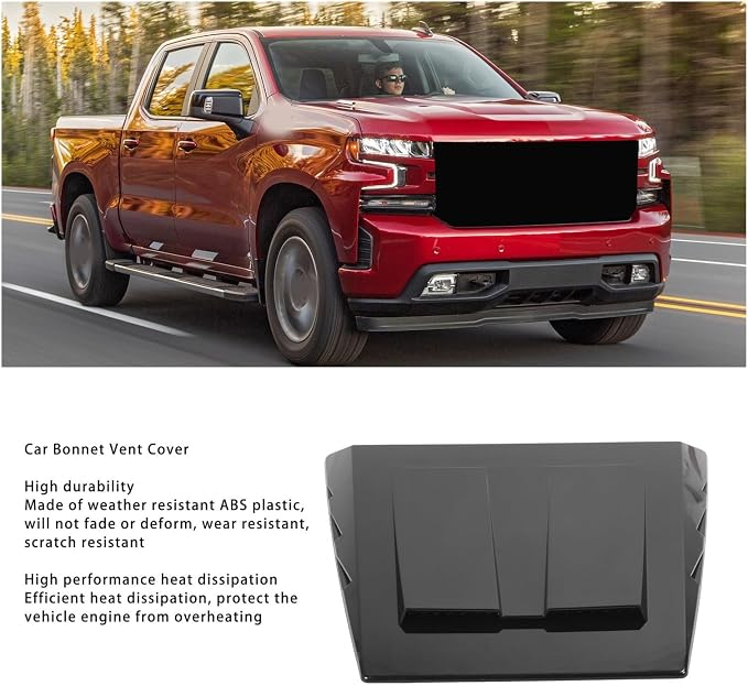 Gloss Black Hood Vent Cover Air Intake Decorative Trim Compatible