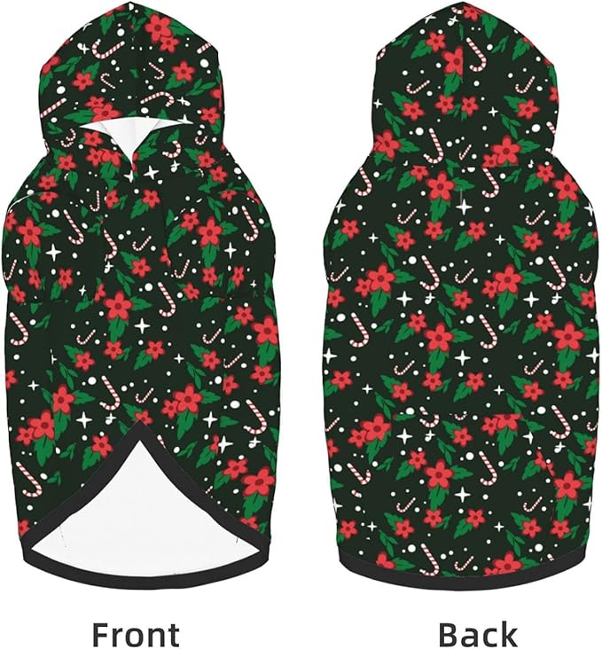 Black Candy Cane Hoodie,Christmas Cosplay Dog Clothes with Pocket and Hat Winter Clothes Sweaters X-Small