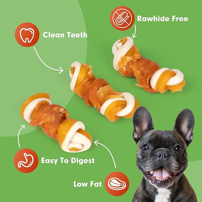 MON2SUN 2.5" Rawhide Free Dog Treats with Mixed Vegetables, Chicken Wrapped Mini Knot Bones for Small Dogs, Healthy Snacks for Balanced Nutrition, 21.2oz (Pack of 2)