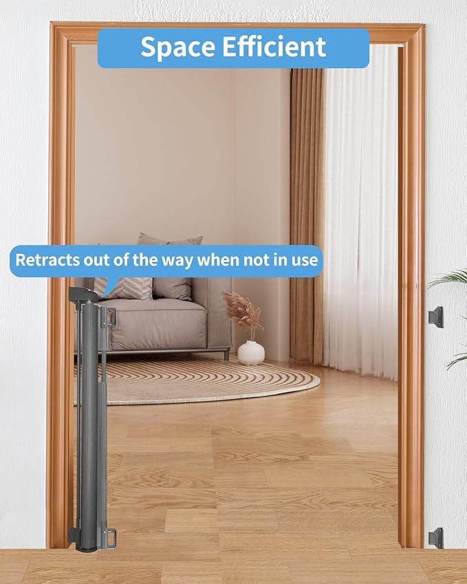 (2 Pack) Retractable Baby Gate for Doorways and Stairs, Mesh Safety Gate for Pet, Indoor & Outdoor Use, One-Hand Operation, Easy Installation, 33.6" Tall, Expands to 55" Wide（Grey,33.6"x55"
