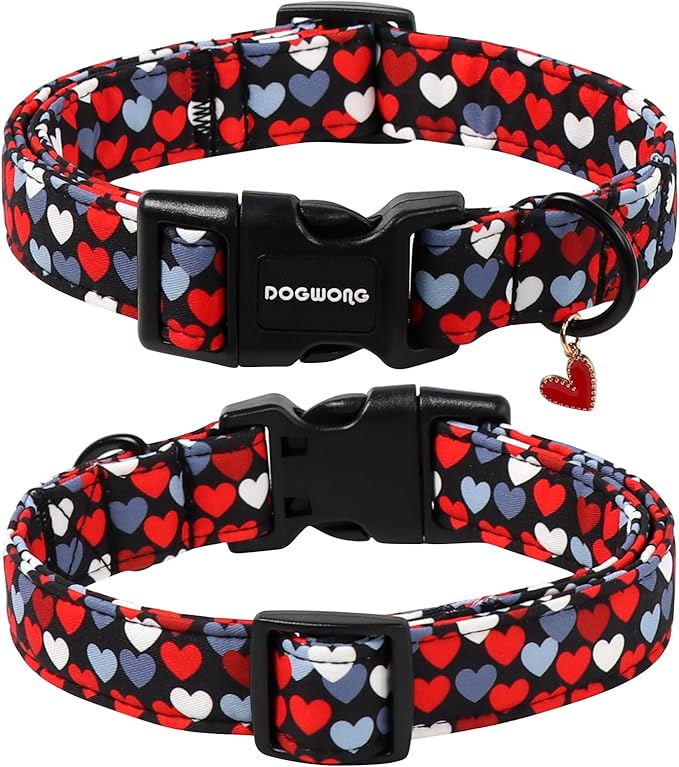 DOGWONG Red Heart Dog Collar, Cute Valentine Collar, Valentine's Day Dog Collar with Strong Plastic Buckle for Small Medium Large Dogs,L