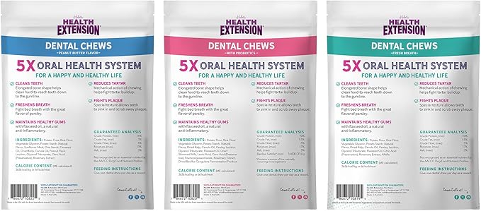 Health Extension Dog Chew Bone Treats Bundle - Peanut Butter, Fresh Breath, Probiotic Flavors (8 Medium Bones) - Tasty and Functional Chews for Healthy Dogs