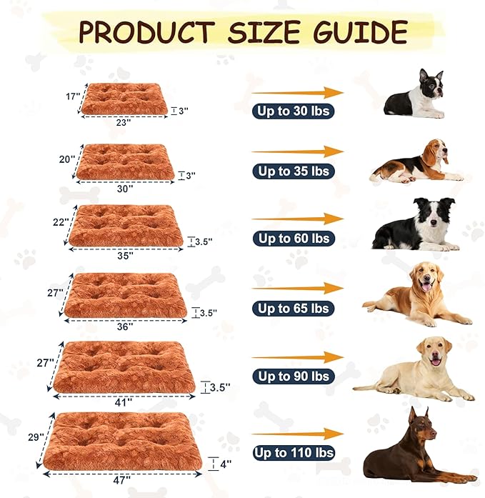 Washable Dog Bed for Small to Large Dogs, Calming Anti Anxiety Medium Dog Bed, Deluxe Plush Faux Fur Crate Beds, Comfy Fluffy Kennel Pad Pet Sleeping Mat with Non-Slip Bottom, 41"x27", Brown