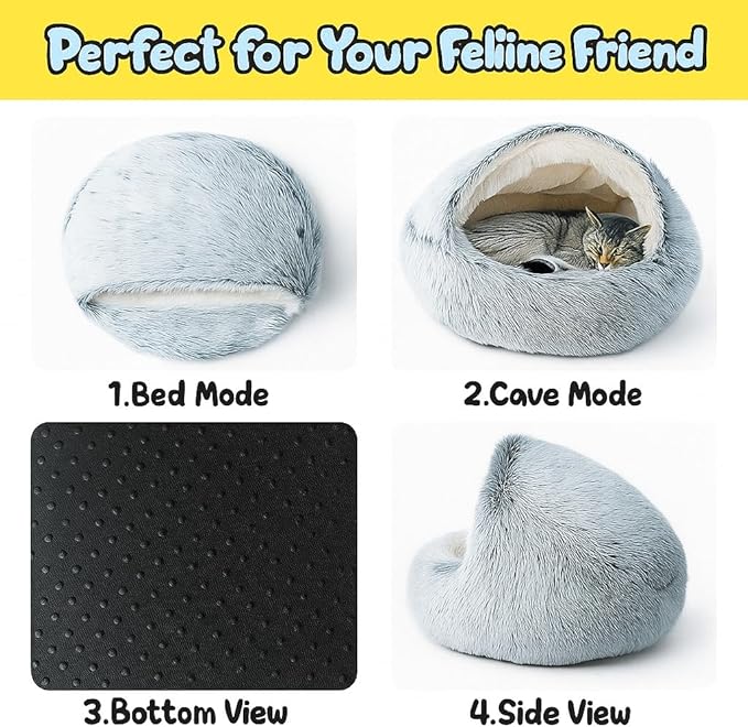 Nest Bed - Lapcatz Cat Beds for Indoor Cats, Fluffy Cat Bed Cave Plush Warm Nest for Cats (Flannel,XL 28"x28")