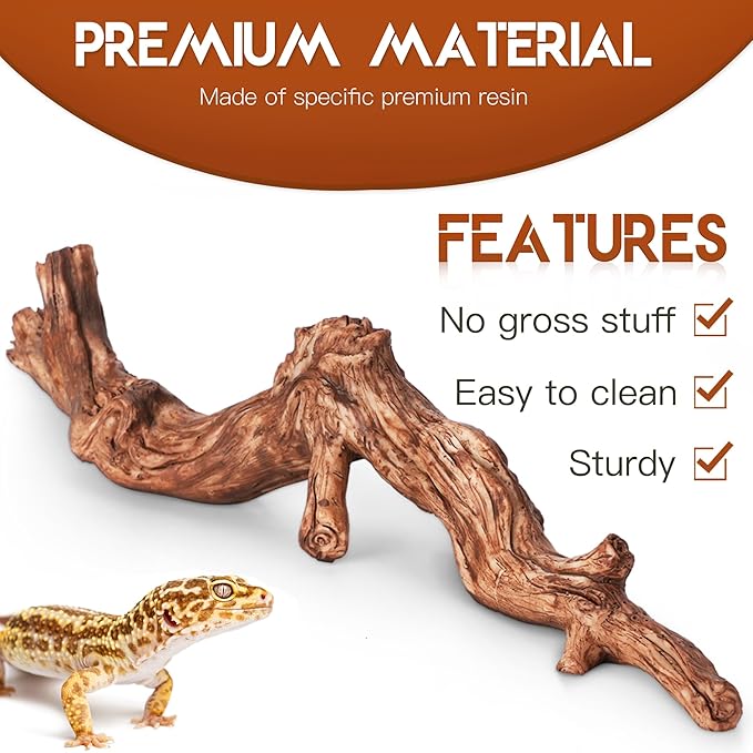 Lifelike Resin Climbing Root Branch Decor for Reptile Terrarium, Reptile Vivarium Habitat Decoration for Bearded Dragons, Geckos, Lizards, Snakes, 9.7 Inch