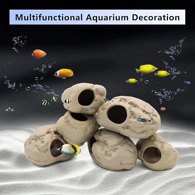 Aquarium Decorations Stackable Ceramic Cave Betta Fish Tank Accessories Rock Cave Decor (4-Piece Set)