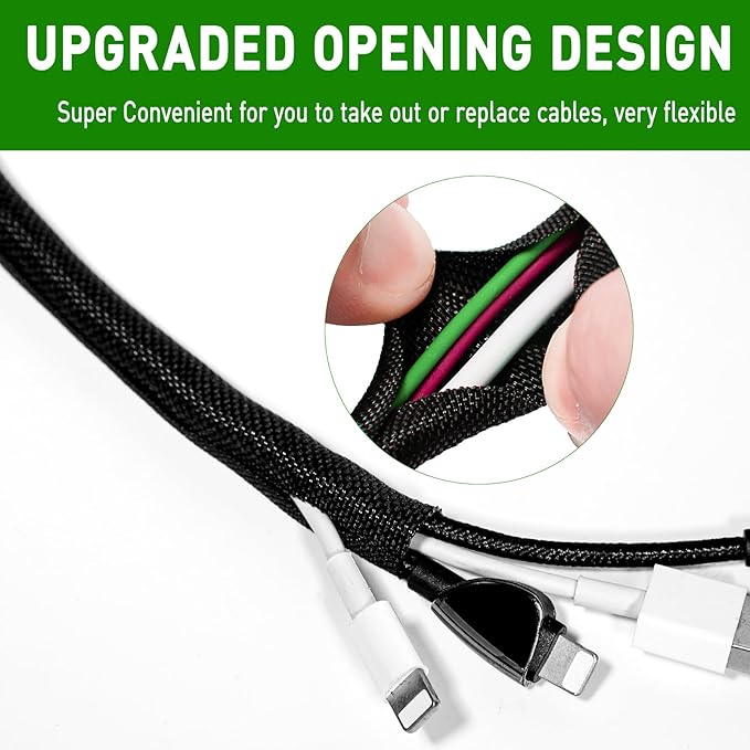 10FT Split Cable Management Sleeve Wire Loom Tubing Cord Protector for High-Temperature Automotive Harness Wires and Home Cable Management,Self-Wrapping Braided Cord Covers (1/2 Inch)