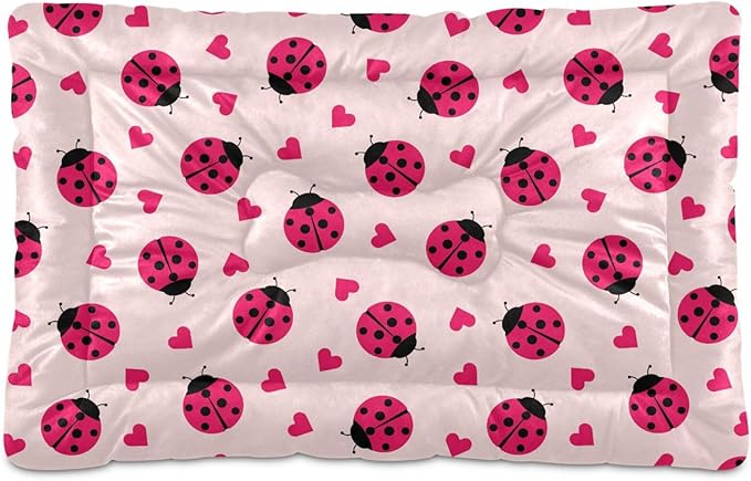 Pet Bed Ladybug Hearts Dog Bed Mat Absorbing Non Slip Pad Pet Sleeping Mat for Small, Medium, and Large Dogs Puppy Cat 36 in x 24 in