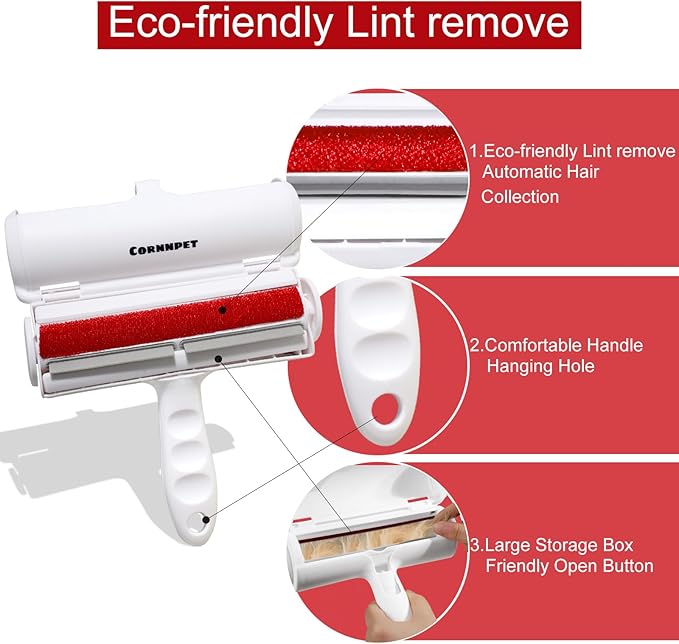 Pet Hair Removal Tool – Reusable Lint Roller for Dogs & Cats – Self-Cleaning Fur Remover Brush - Portable, Multi-Surface Fur Removal Tool - Reusable Double Sided Travel Brush