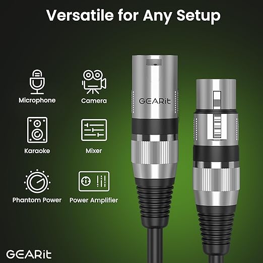 GEARit XLR Male to Female Microphone Cable (3 Feet, 2-Pack) 3-Pin Balanced Shielded Mixer, Recording Studio, Podcast - Black