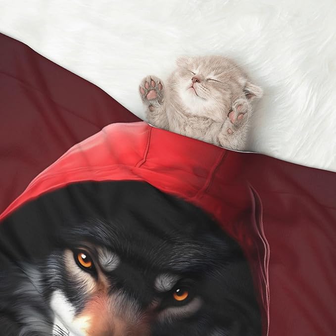 Waterproof Dog Blanket Soft Pet Blanket for Puppy Cat, Fleece Cat Throw Blankets for Furniture Bed Couch Sofa Reversible - Mysterious Hooded Wolf