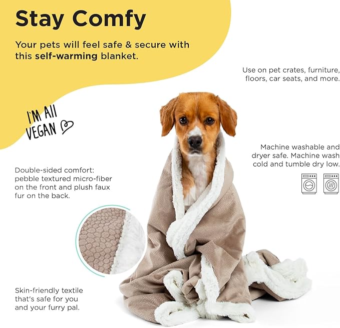 Best Friends by Sheri Premium Self-Warming Ilan Microfiber Faux Fur Pet Throw Blanket 40x50 in Wheat
