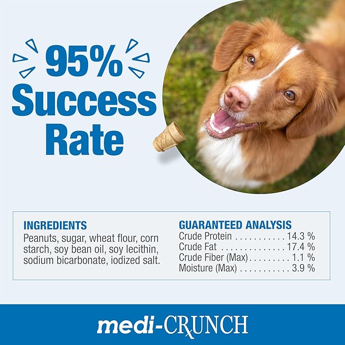 Medi-Crunch Pill Pouches for Dogs, Peanut Butter Dog Pill Treats for Capsules & Tablets, Crunchy Pill Pocket Alternative for Picky Eaters, Hypoallergenic Low Sodium Vet Recommended, 30 Treats