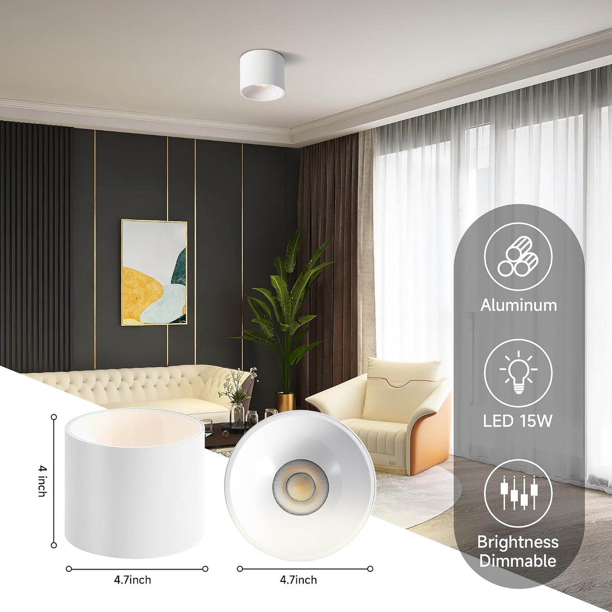 LED Flush Mount Ceiling Light Fixture, 3CCT Cylinder Ceiling Lights 4.7''