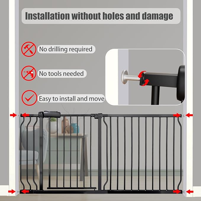 29-34 Inch Baby & Pet Gate - Black Metal, Pressure Mounted, Walk Through Safety Gate for Narrow Stairs & Doorways