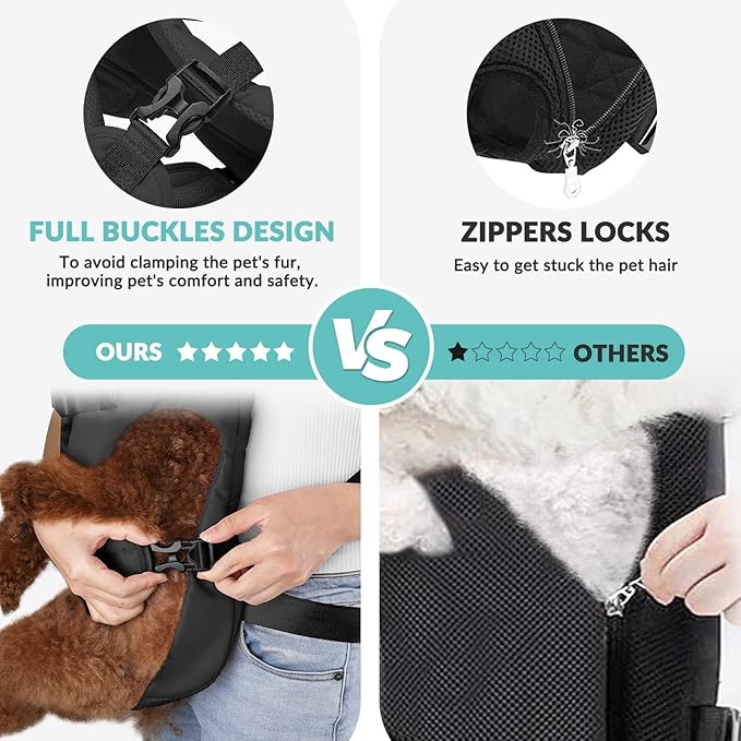 Dog Carrier Backpacks, Adjustable Dog Backpack Carrier, Legs Out Easy-fit Dog Chest Carrier for Medium Small Dogs, Hands Free Dog Front Carrier for Hiking, Cycling（Black M）