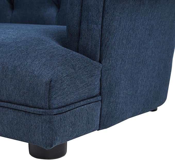 36.5" Chesterfield Dog Sofa Bed, Polyester Upholstered Pet Couch with Tufted Back, Foam Filled Dog Bed for Living Room or Bedroom, Medium Size, Blue