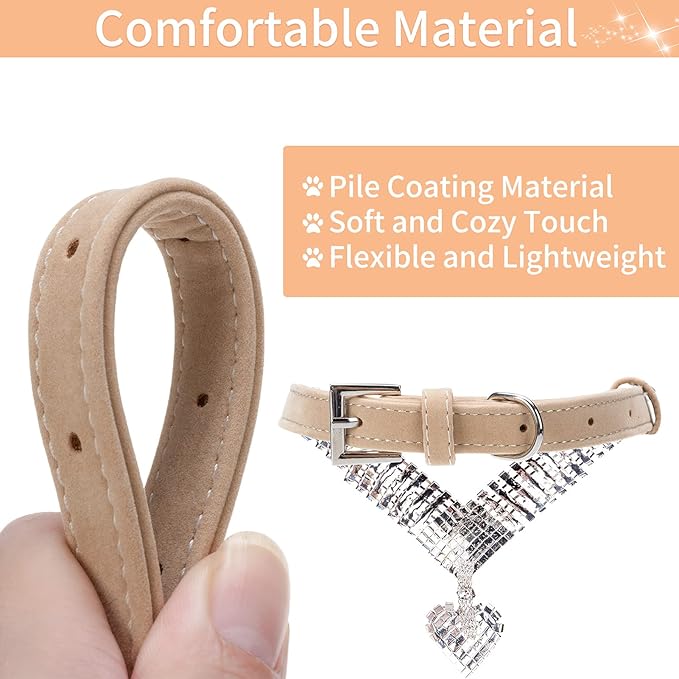 EXPAWLORER Cute Dog Necklace - Rhinestone Dog Collar, Soft Velvet Collar for Girl Boy Cats Dogs, Sparkling Pet Neck Decoration, Adjustable Pet Collar for Puppies Cats Small Medium Dogs, Brown S