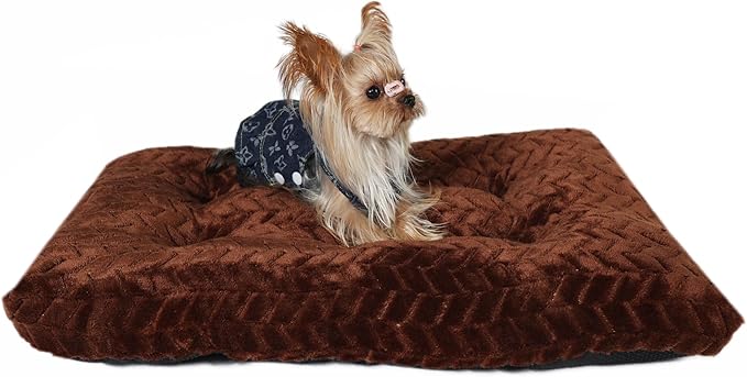24 Inch Dog Bed for Crate, Washable Mats for Sleeping, Up to 25 lbs, Soft and Fluffy Small Crate Tire Printing Dark Brown S